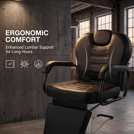 Artist hand Barber Chair, Reclining Salon Chairs for Hair Stylist, Heavy Duty Hydraulic Chair with Headrest and Footrest, 360 Degree Swivel with Lock, Spa Beauty Equipment, Black