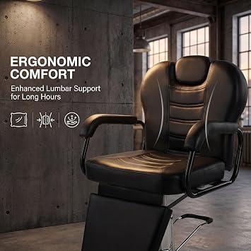 Artist hand Barber Chair, Reclining Salon Chairs for Hair Stylist, Heavy Duty Hydraulic Chair with Headrest and Footrest, 360 Degree Swivel with Lock, Spa Beauty Equipment, Black