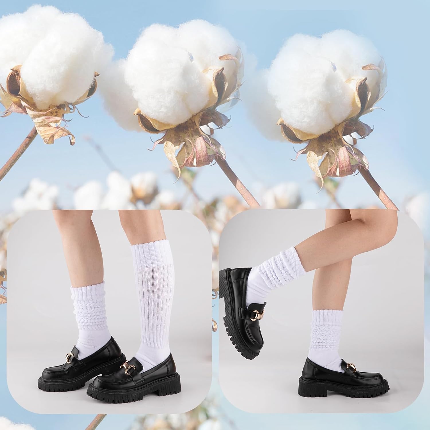 COOVAN Slouch Socks Women 4 Pairs Knee High Scrunch Cotton Soft Knit Cushion Extra Long Socks - Image 7