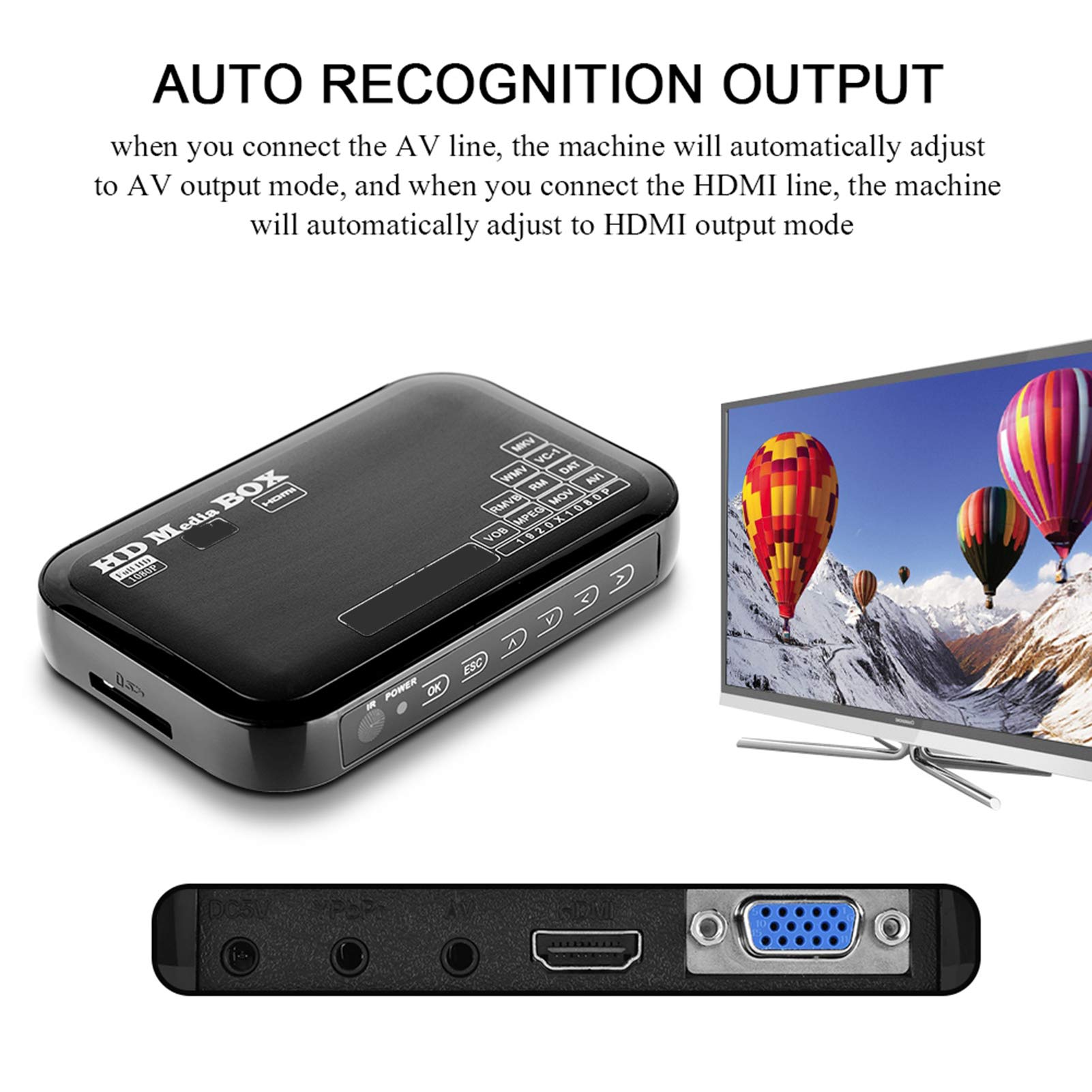 Lettore Multimediale 1080P, Mini Full HD Supporto Video MKV, AVI, MOV, FLV, WMV, Lettore Multimediale con Uscita HDMI, Alimentazione 110-240V, Spina Europea