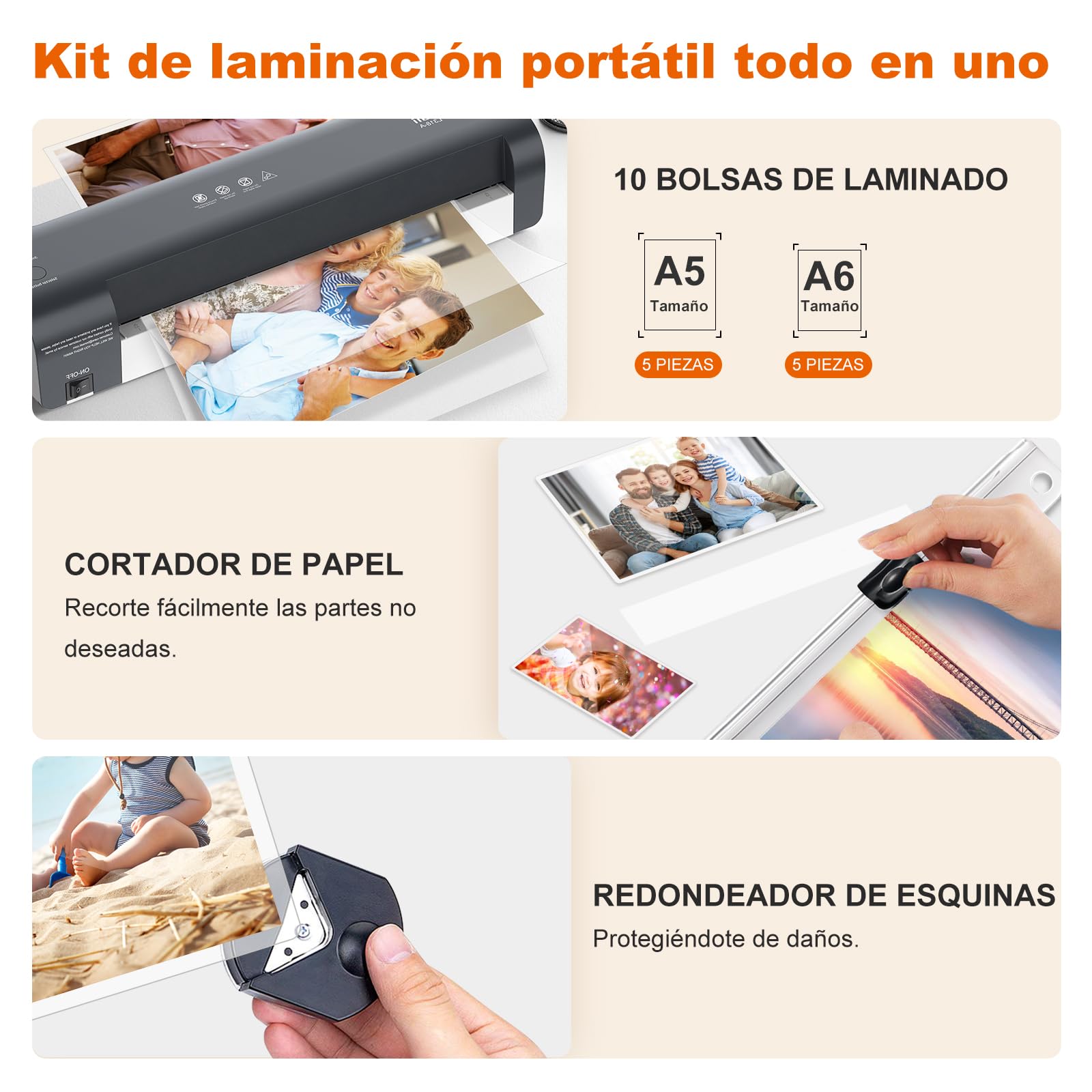 Bonsaii A3 Plastificadora, 5 en 1 con 10 Hojas de Papel Para Laminar A5 A6, Plastificadora con Cortador y Redondeador de Esquinas, Protección Contra Atascos (L318-A)