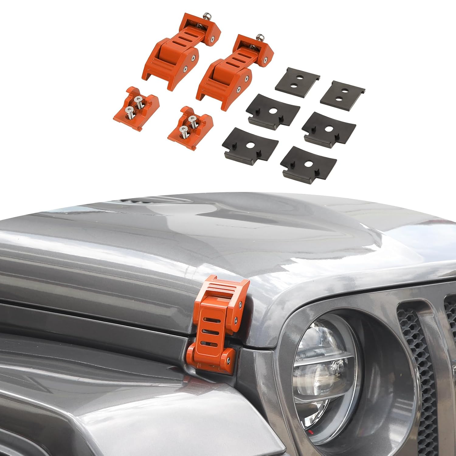 RT-TCZ for Wrangler Hood Latches Catch Kit Compatible with Jeep Wrangler JK JL Gladiator JT Orange Exterior Accessories 2pcs (3-Stripes)