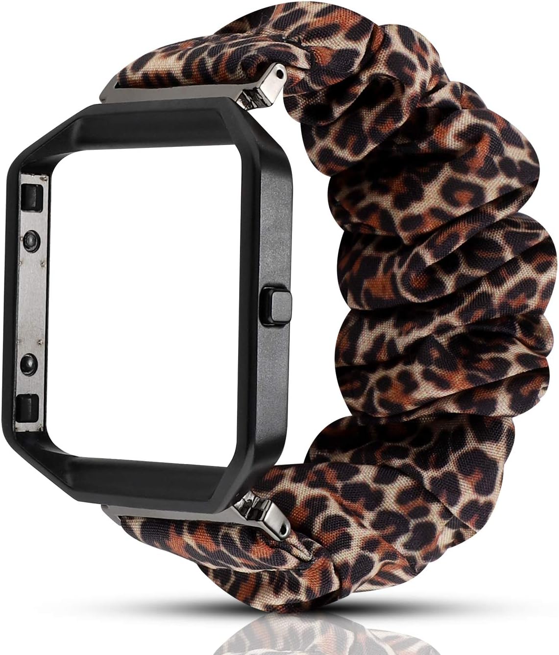 YOSWAN Scrunchie Elastic Band Compatible with Fitbit Blaze Smartwatch Fitness, Clothing Wrist Strap with Metal Frame Replacement for Blaze Men Women (Brown Thin Leopard)