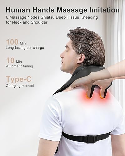 Miniatura 2 de Medcursor Masajeador de cuello, inalámbrico, 4D, 6 nodos de masaje, masaje de tejido profundo para aliviar el dolor, masajeador para cuello,