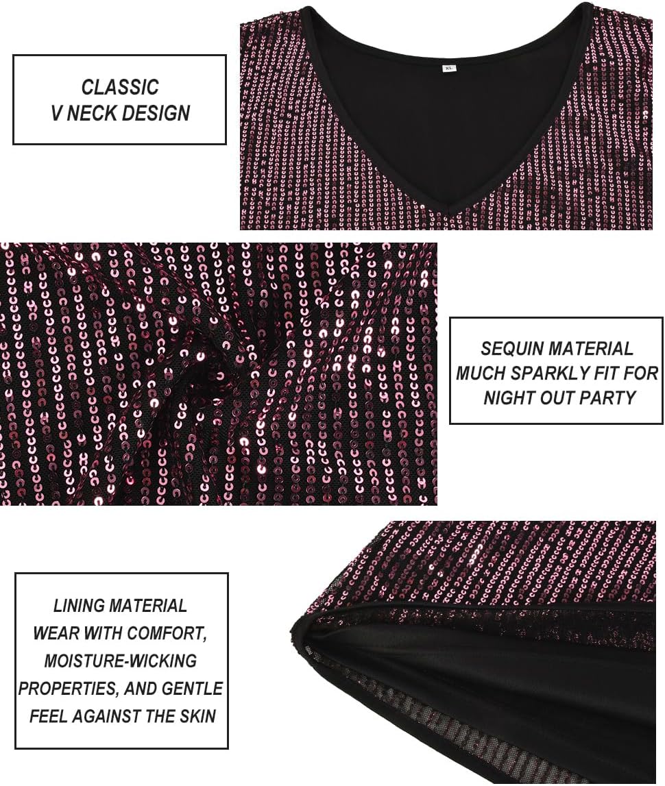 RITERA Plus Size Glitter Tops for Women 3/4 Sleeve Shirts Evening Cocktail V Neck Sequin Blouse Tunic Weddings XL-5XL - Image 7