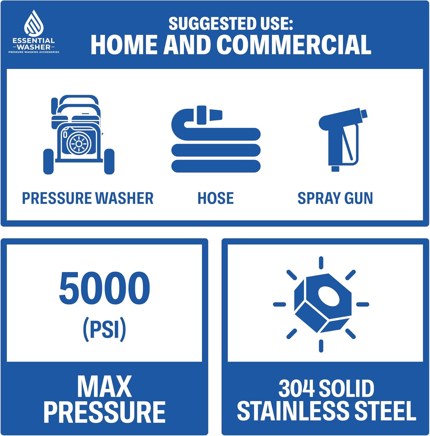 ESSENTIAL WASHER 3/8 Quick Connect Fittings | Stainless Steel Pressure Washer Adapter Set | Pressure Washer Fittings Kit | 8 Pieces In Total