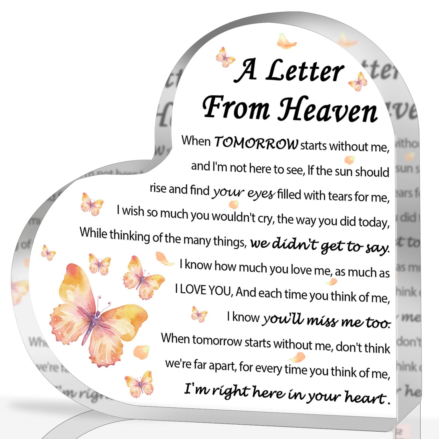 Pibonto Acrylic Sign Sympathy Gifts - A Letter From Heaven- Memorial Gift For Loss Of Mother Father Husband Son, Acrylic Heart Keepsake,Remembrance Sympathy Gifts （Butterfly）