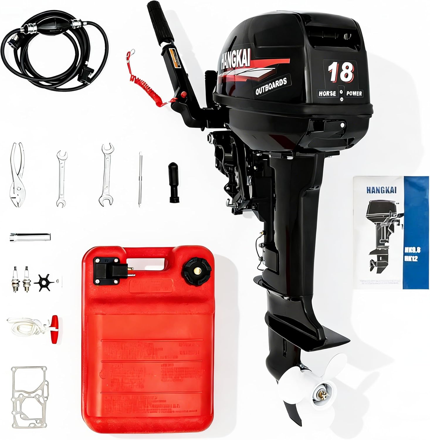 2-Stroke 18HP Outboard Motor, Multi-gear Outboard Motors, 246CC Outdoor Boat Motors with CDI Ignition System Water Cooling System for Rubber Boats Inflatable Boats Yachts