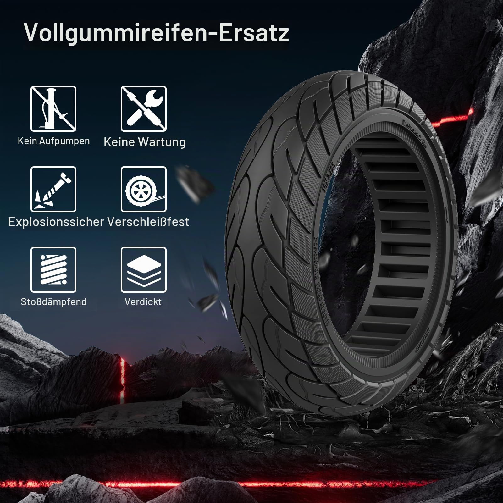 OUXI 10x2,125 Scooter-Reifen, 10 Zoll Vollgummireifen, schlauchlos, vorne oder hinten, Ersatz 10x2,125 Vollgummireifen für Elektroroller für Gotrax G4 Xr V2, Ninebot F25, F65, Hiboy S2 Pro
