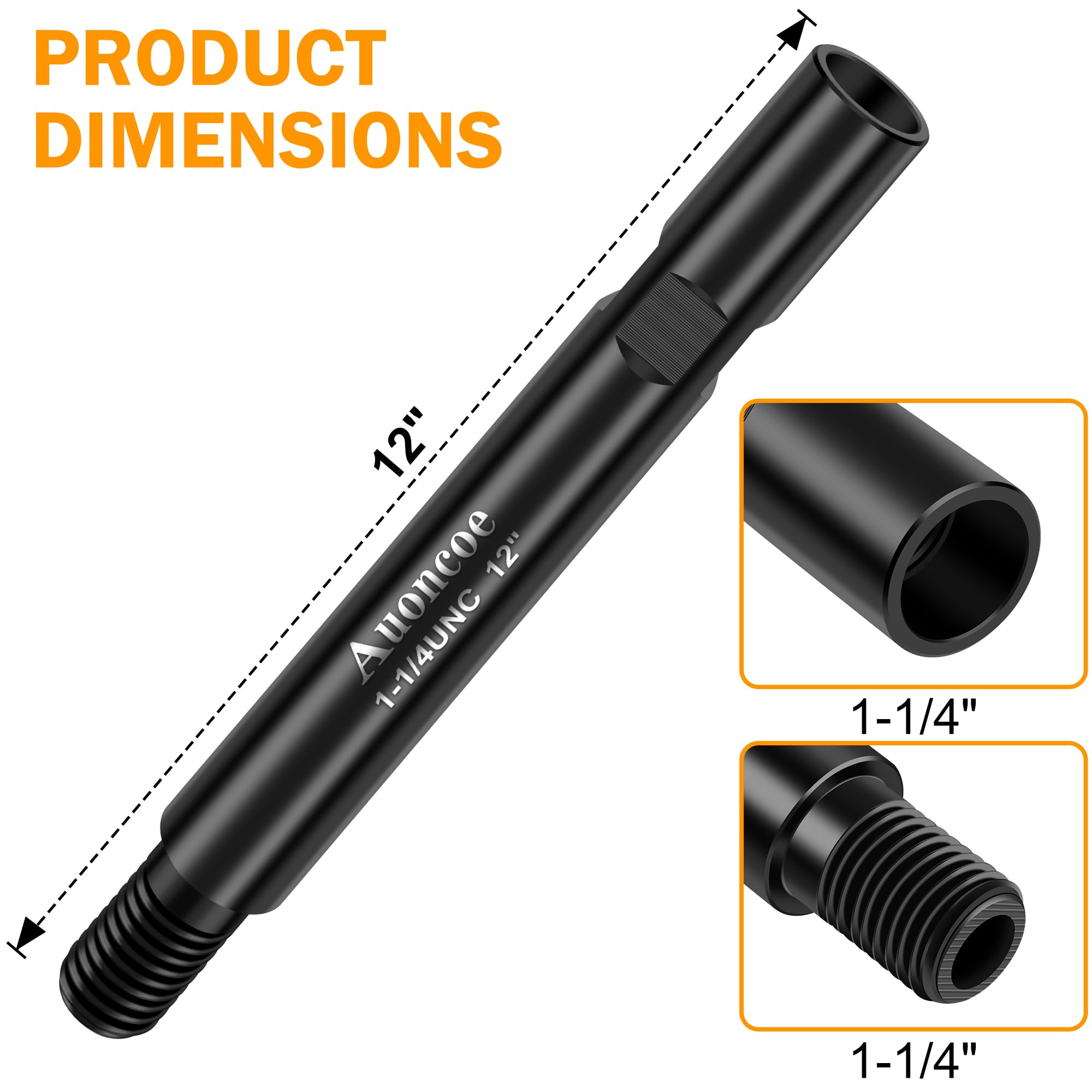 Varilla de extensión de broca de núcleo de 12 pulgadas – Roscas macho y hembra estándar de 1-1/4 pulgadas, acero de alta resistencia tratado térmicamente, perfecto para taladros de núcleo de mano y