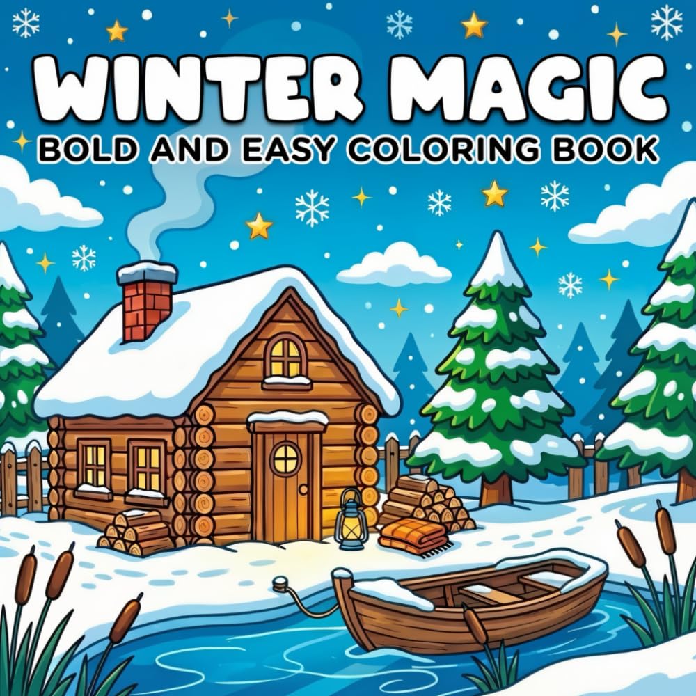 Winter Magic Bold and Easy Coloring Book: Winter coloring book for adults and teens with snowy scenes, cozy cabins, and simple bold designs for stress relief