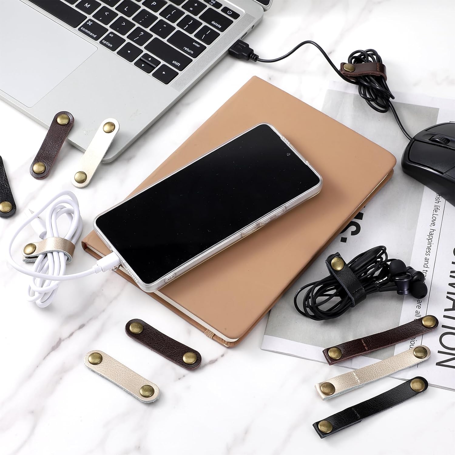 12 Pcs Data Cable Organizer, 2 Sizes Snap Cord Keepers Portable Strap Keepers for Travel, USB Charging Cable Strap Winder Earphone Wrap Men Women (6p 2.5in and 6p 3.5in)