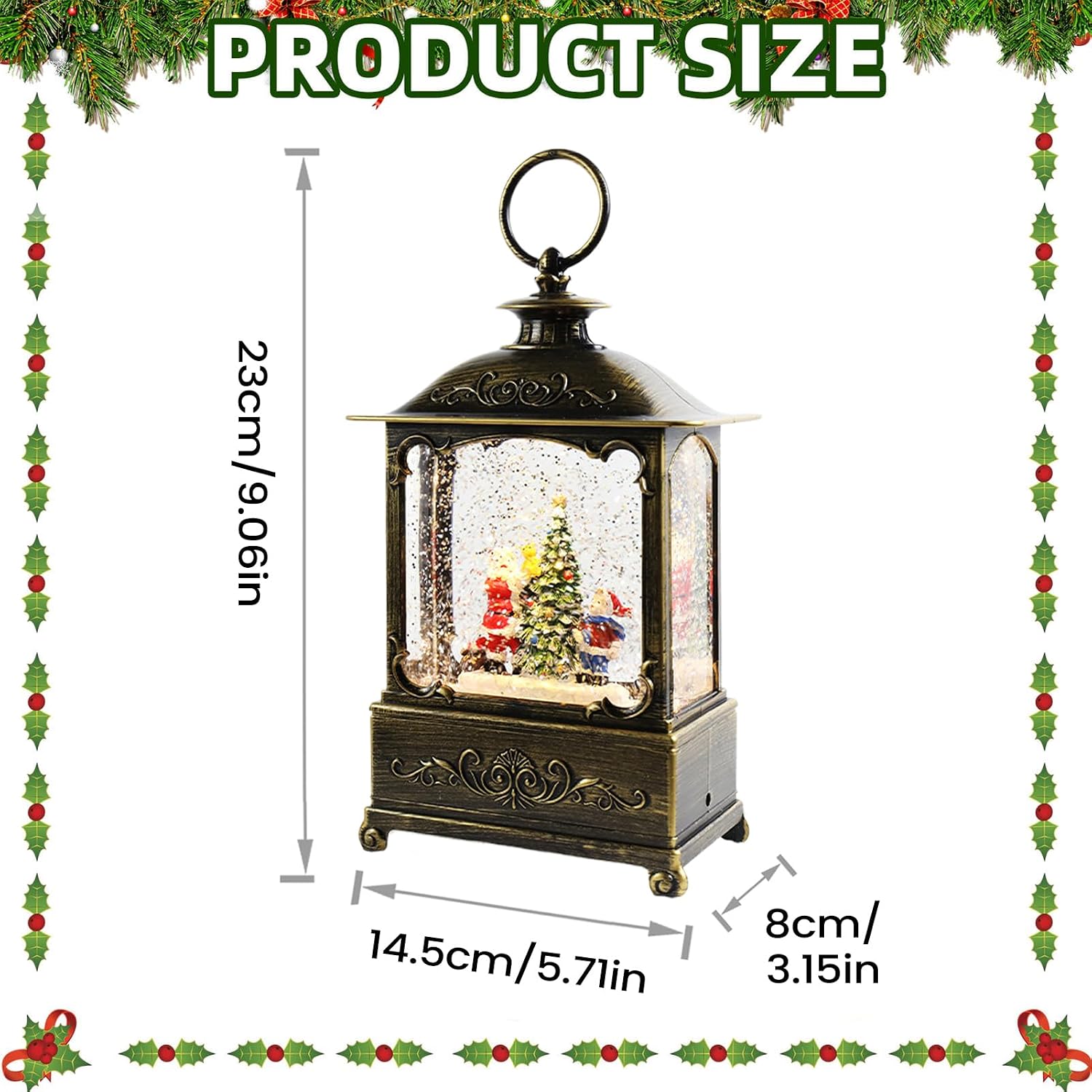 Christmas Snow Globe Lantern with Music Timer | Lighted Snow Globe Christmas Decorations for Indoor Outdoor Table Shelf Mantel Fireplace Office Dorm Garden Patio
