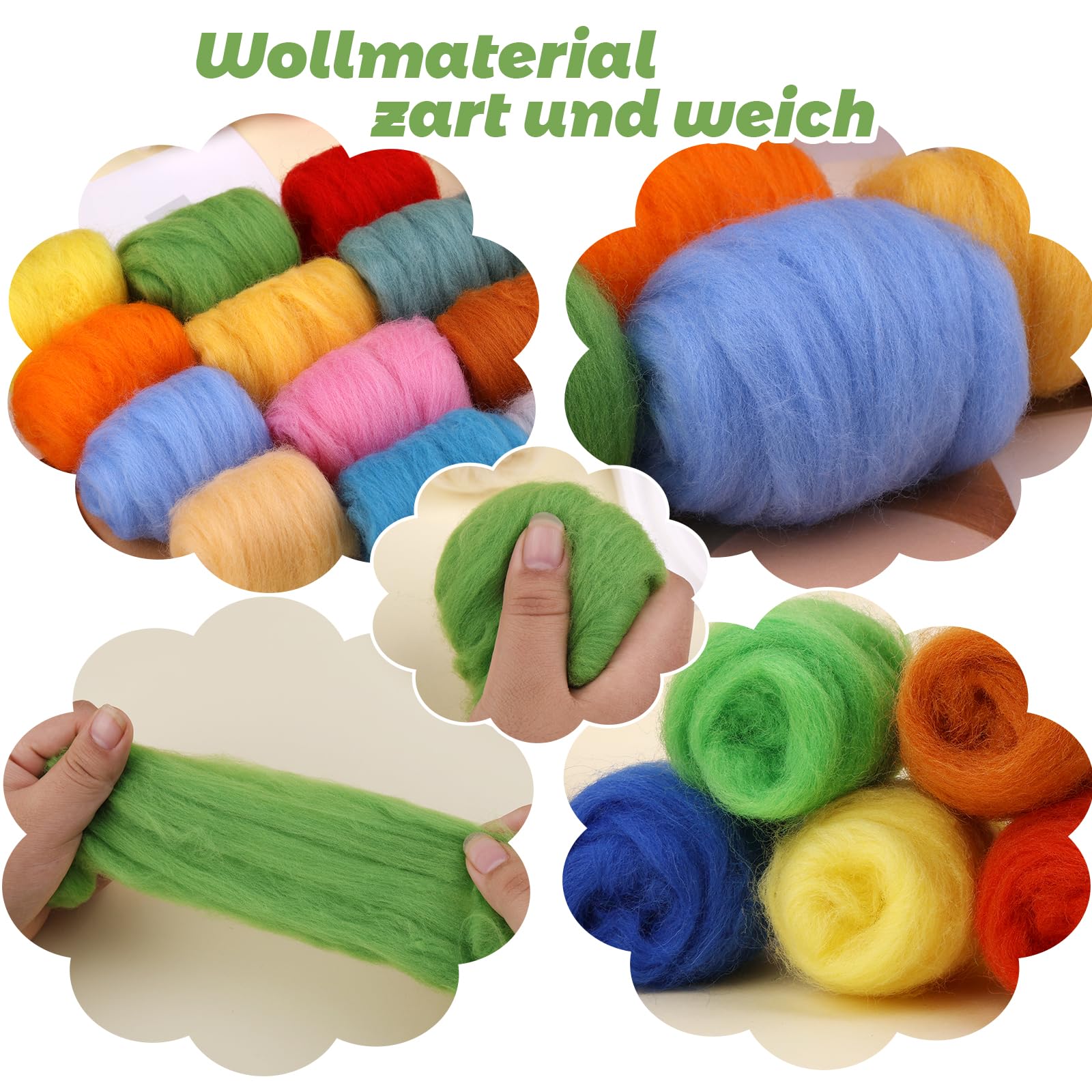 50 Couleurs Ensemble de Filage à l'Aiguille, Ensemble de Filage à l'Aiguille Démarrage avec Laine, 50 Couleurs de Laine Roving de 5 g, Outils de Filage de Base pour Débutants, Artisanat DIY, Cadeau de