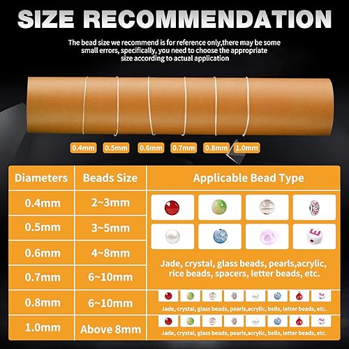 Miniatura 5 de Bupete 6 rollos de cuerda de pulsera transparente, cuerda elástica para pulseras, 0.016 in, 0.020 in, 0.024 in, 0.028 in, 0.031 in, 0.031 in, 0.039
