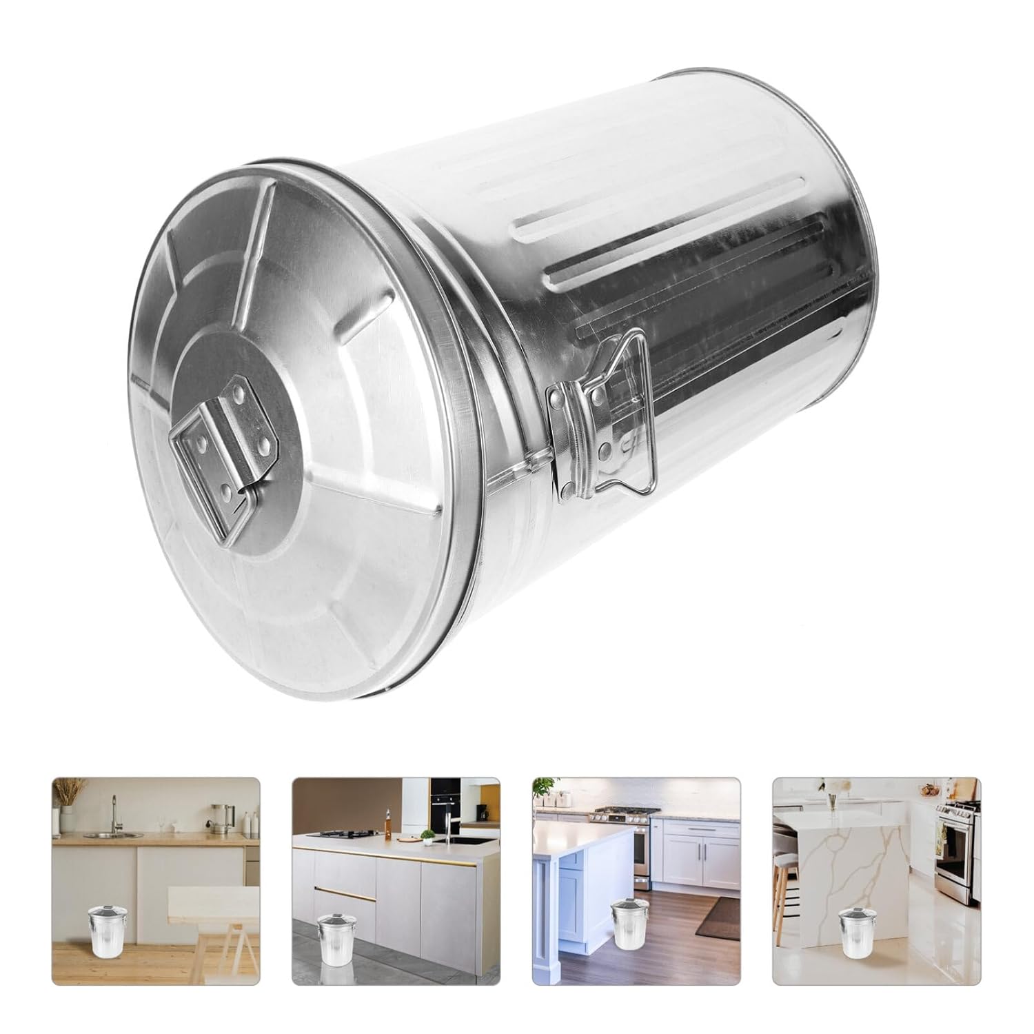 BESTOYARD Stainless Steel Trash Can with Lid, 8L Outdoor Dog Poop Garbage Can Retro Round Wastebasket Container for Farm Kitchen Garbage Daily Waster Storage, 29.50X22.50X22.50CM, Silver, 561037HE52R