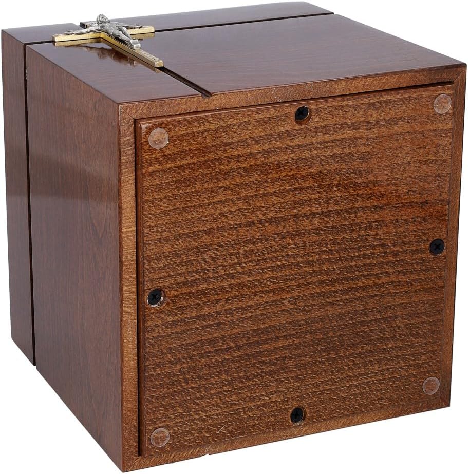 Catholic adult urn made of solid wood Box for ashes Wood Memorial Keepsake Religious Funeral Container Urn With Cross (Memorial Plaque/NO)