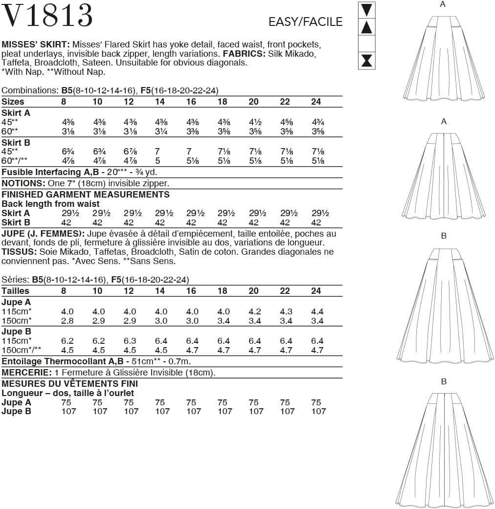 Misse's フレアスカート縫製パターンキット、コードV1813