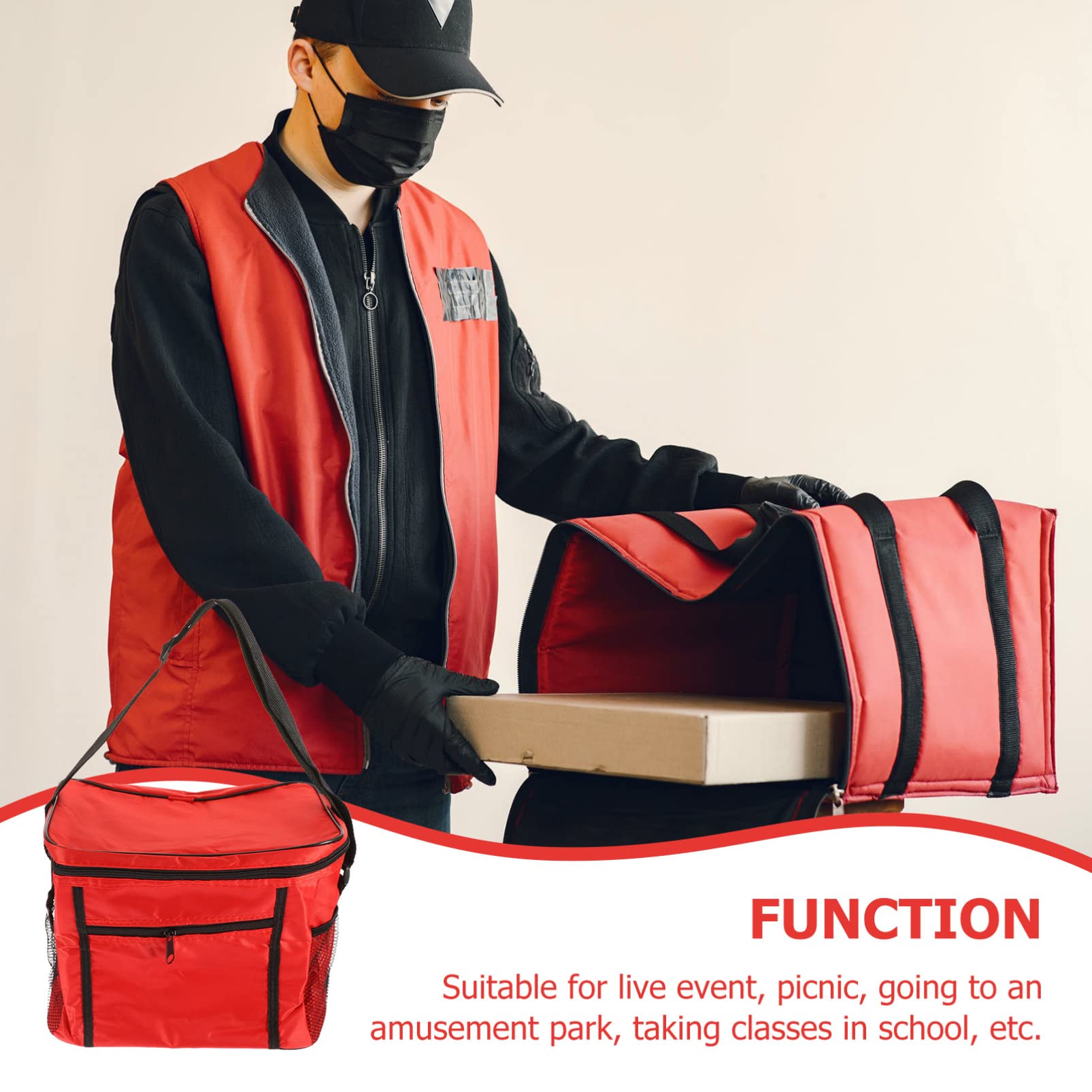 Large Insulated Pizza Bag - 12 Inch Red Catering Tote For Hot & Cold Food Delivery