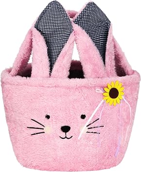 Araluky Plush Bunny Easter Baskets for Kids Easter Egg Basket for Rabbit Candy Gifts Storage