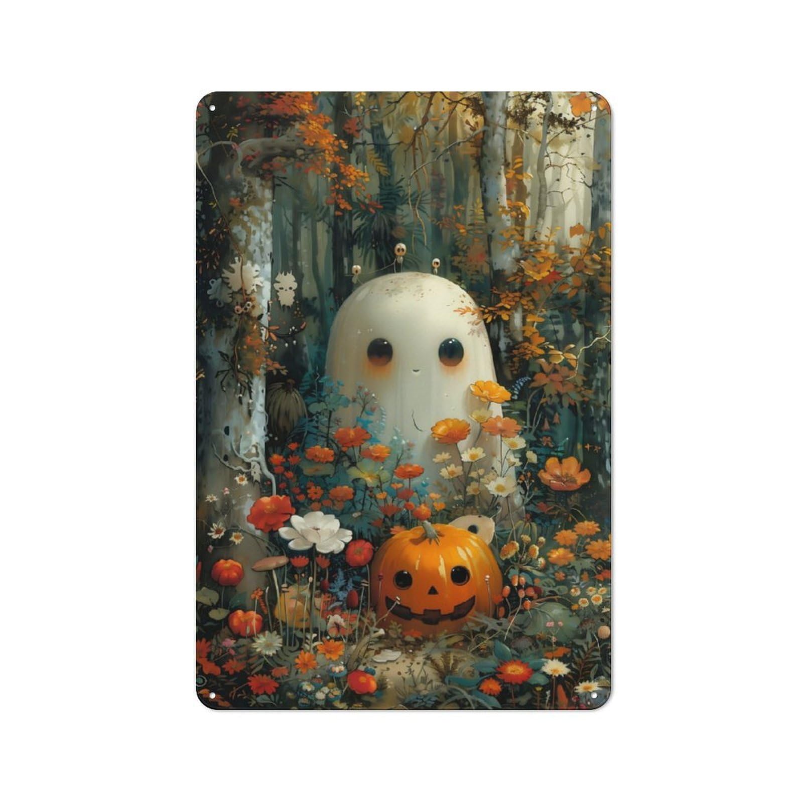 Junmoney Pumpkin Ghost Bohoo Rustic Tin Sign 30X20cm Featuring For Garage Or Workshop, For Updating Garage And Workshop After Moving