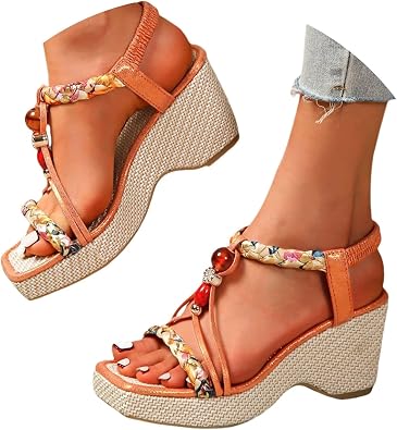 Womens Sandals Wide Fit Comfortable Slip on Wedge Shoes Casual Open Toe Orthopedic Slide Lightweight Summer Cushion Plantar Fasciitis Ankle Strap Sandal Fashion Slingback Walking Slides