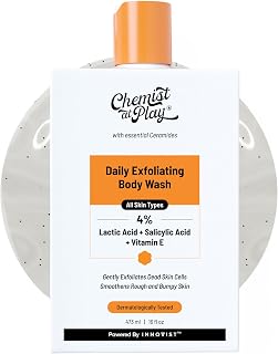 Chemist At Play Body Wash Exfoliating For Dry Rough Bumpy Strawberry Skin With 1% Salicylic Acid 2% Lactic Acid And Ceramides For Men And Women 15.9 Fl oz