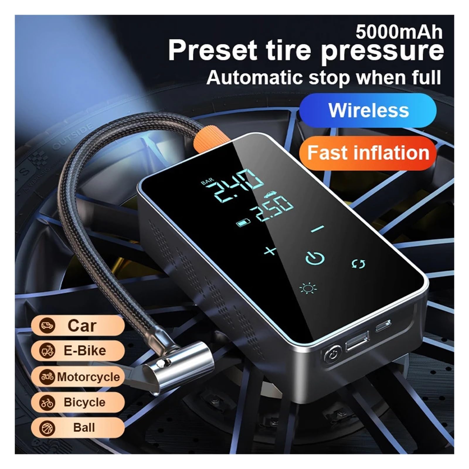 Mini Wtryskiwacz Powietrza W Oponach 150psi Przenośna Elektryczna Pompa Do Samochodu Cyfrowy Kalibrator Opon Inflator Roweru E-bike Piłka Motocyklowa Szybkie Pompowanie Wysiłku