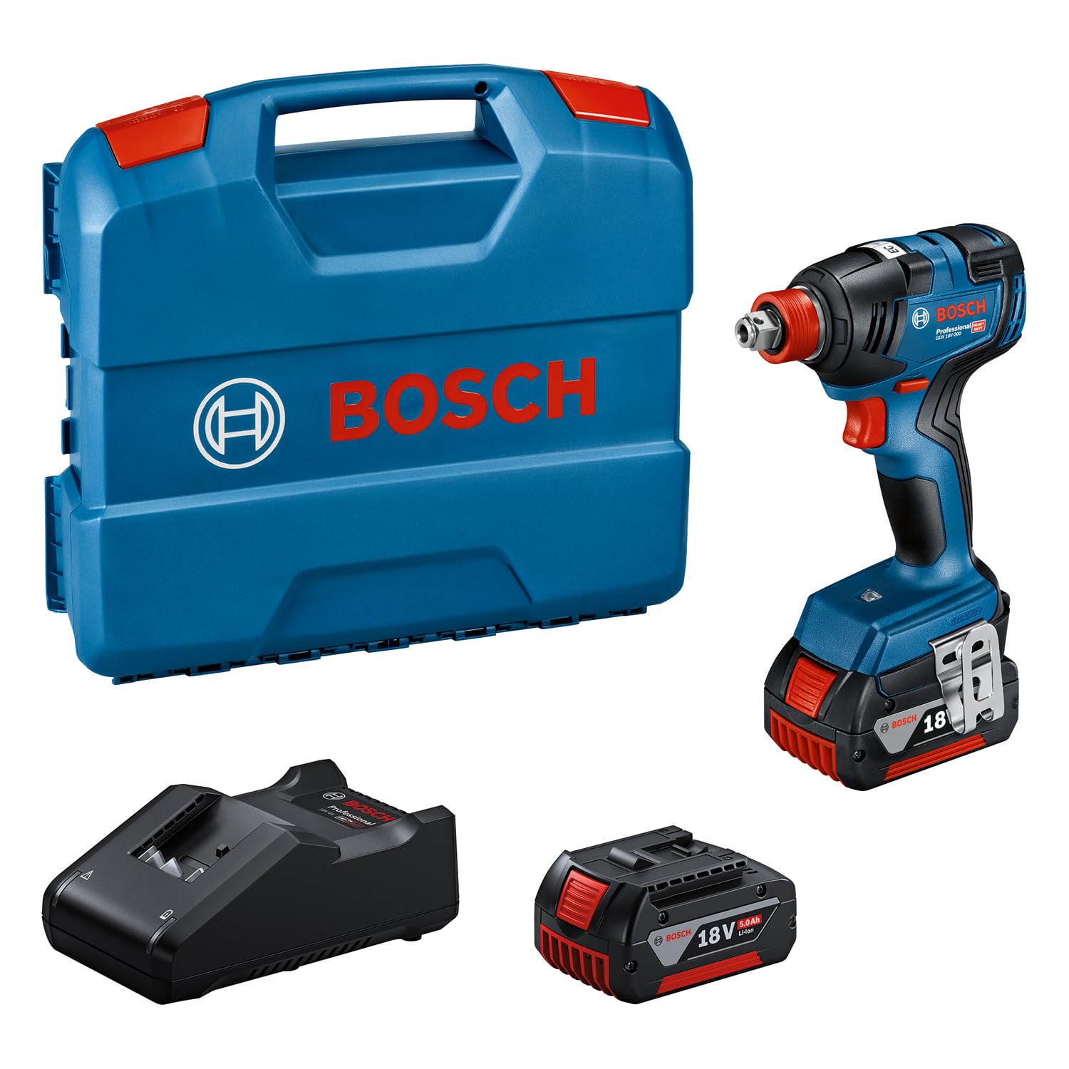 18V System Cordless Impact Driver GDX 18V-200 (max. Torque of 200 Nm, incl. 2X GBA 5.0Ah, Charger GAL 18V-40, L-CASE)