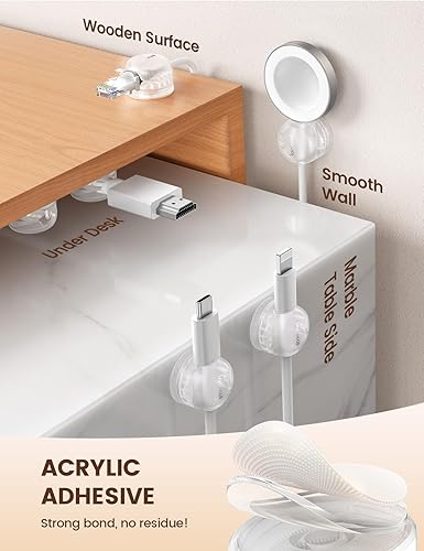 Miniatura 3 de Lamicall 6Pack Clear Rotatable Cord Organizer - [1s Lock] Cable Clips Phone Charger Cord Holder, Desk Cable Management, Adhesive Wire Organizer for
