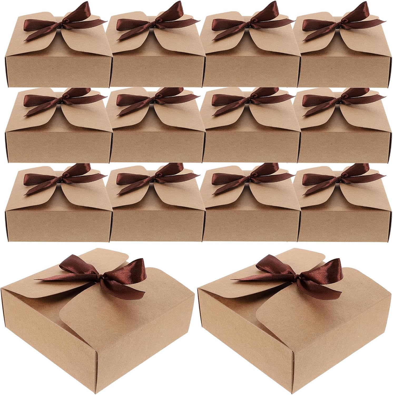 WESIEVYA 20pcs Kraft Paper Boxes 14x14x5cm Packaging Boxes for Candy Pastry and Wedding Party Favor Storage Decorative Bulk Kraft Paper for Portable Present Organization