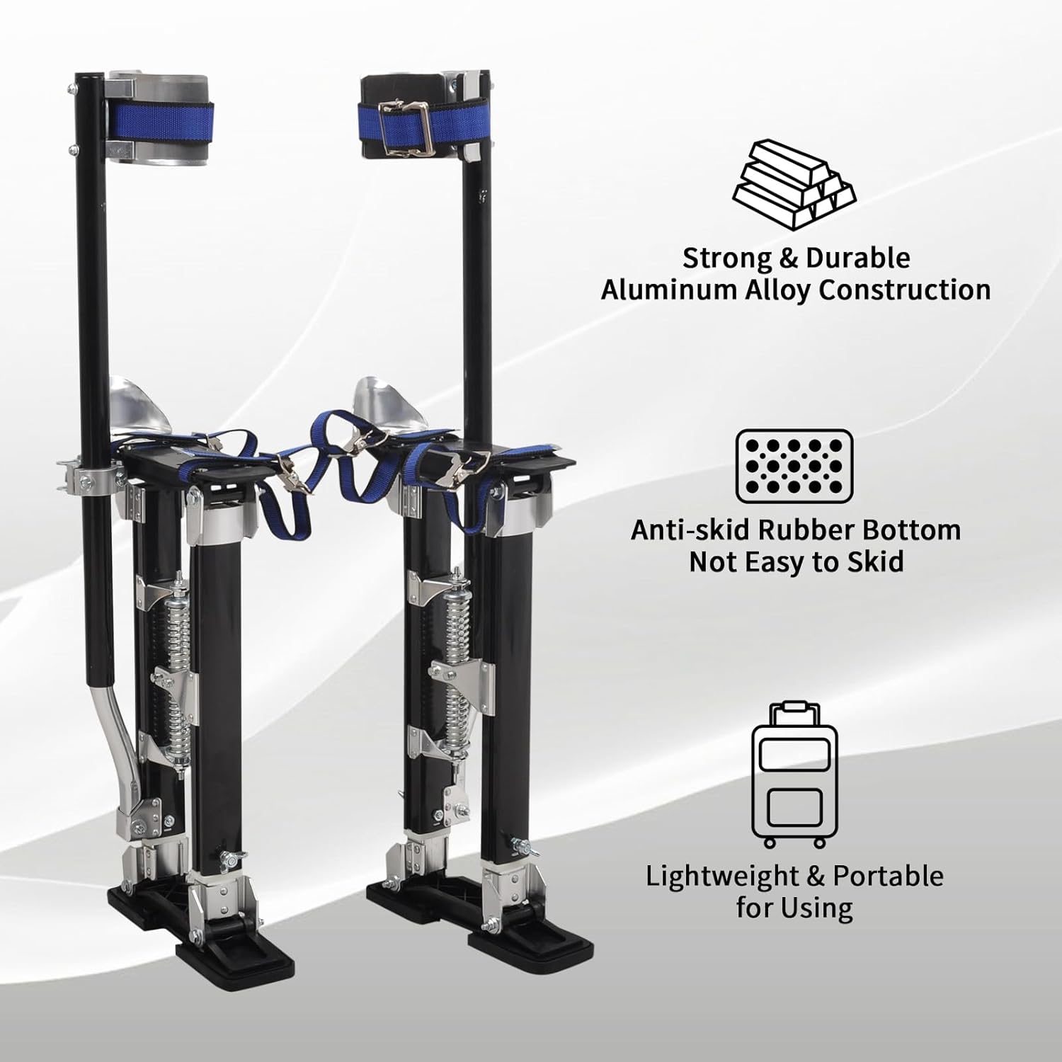 Drywall Stilts 18-30 Inch Height Adjustable Lifts Aluminum Tool for Painting Finishing Pruning Branches Cleaning - Black (18" - 30")