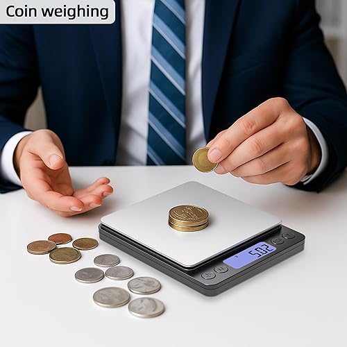 Miniatura 5 de SKEAP Báscula digital para joyeros y coleccionistas, escala digital de bolsillo con pantalla LCD retroiluminada, función de tara, ideal para piedras