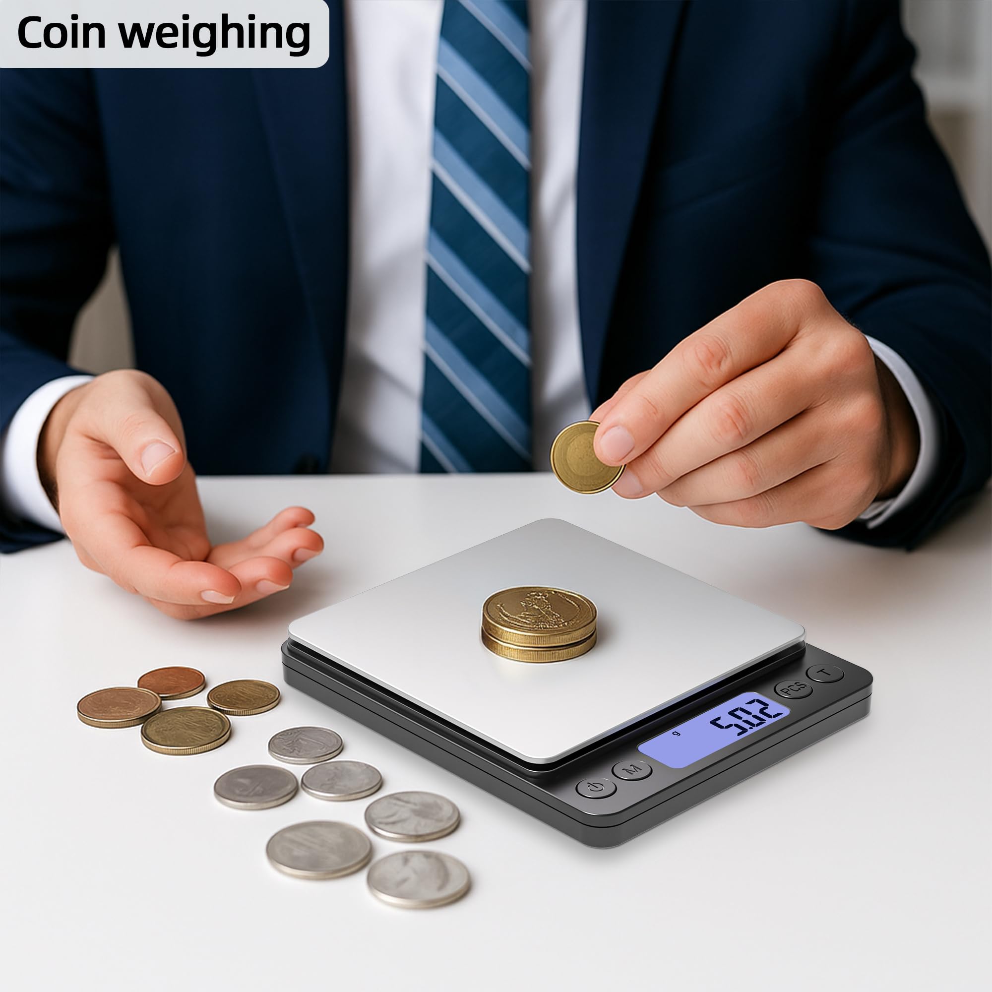 SKEAP ZP500 - Bilancia digitale per gioielli, 500 g x 0,01 g, bilancia portatile ad alta precisione con display LCD retroilluminato, adatta per oro, argento, platino, monete, gemme, lingotti