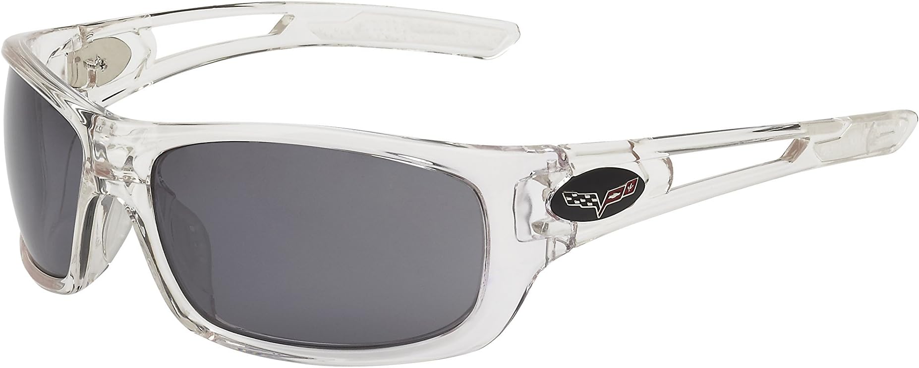 CORVETTE EYEWEAR C6 Logo Rx Capable Series Clear Full Frame Smoke Flash Mirror Lens Set, Micro Fiber Carry Bag, Bonus Smoke Mirror Lens Set.