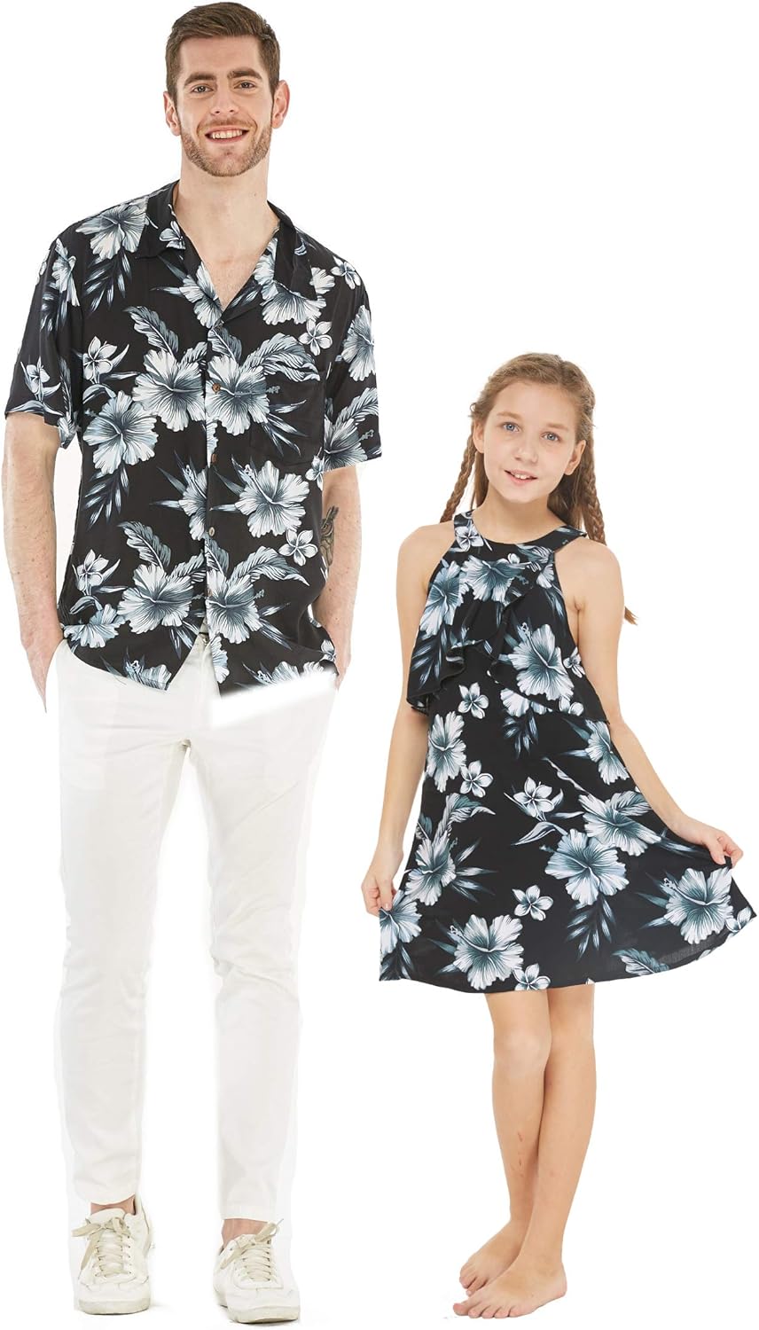 Matching Father Daughter Hawaiian Luau Cruise Outfit Shirt Dress