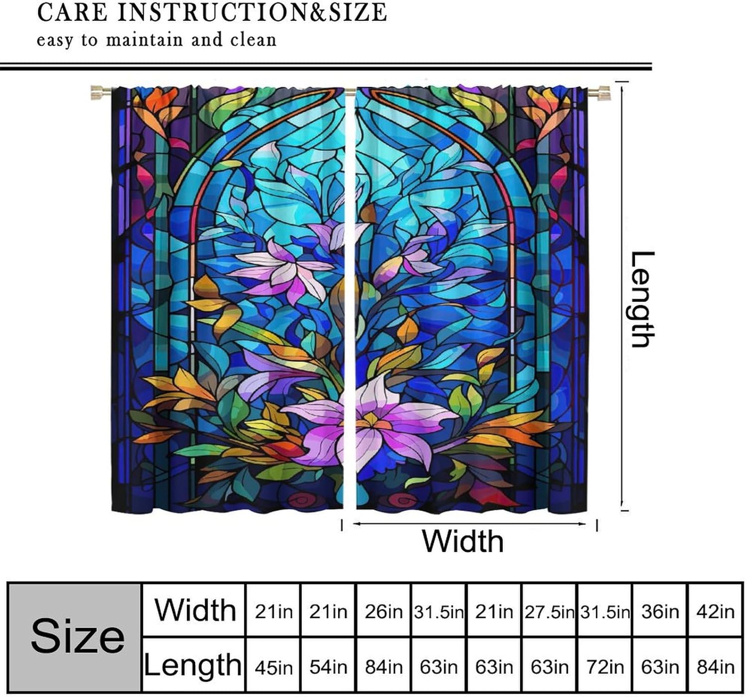 Stained Glass Abstract Flowers Blackout Window Curtains, Mid Century Vintage Bohemian Design Rod Pocket Window Drapes, for Living Room Bedroom 26(W)*84(L) 2 Panels