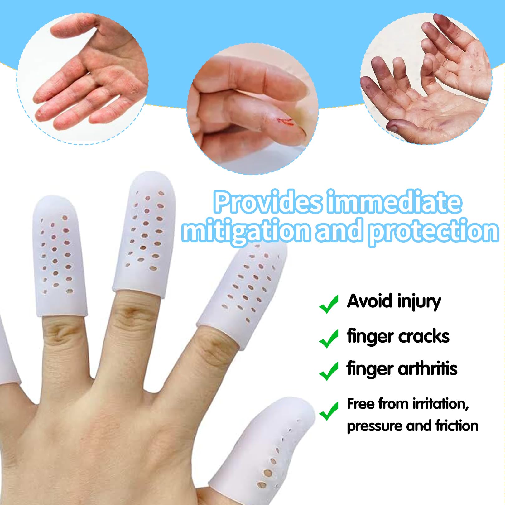 14 Pezzi Manicotti In Gel Per Dita, Protezioni In Silicone Morbido Per Eczemi, Artrite, Dito A Scatto, Riutilizzabili, 10 Lunghi + 4 Corti