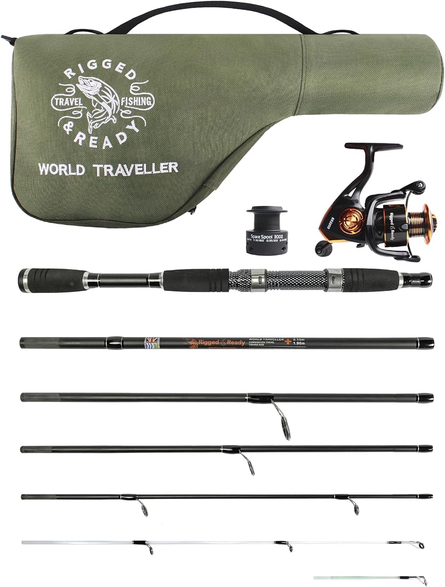 Combo de carrete y caña de pescar de viaje Rigged & Ready Smuggler™, cañas compactas + estuche | 1 Combo de caña giratoria y carrete, 4 spinning, 1 caña casting + estuches. 2, 3 o 4 Puntas. Spin y agua dulce en general - Pesca en agua salada