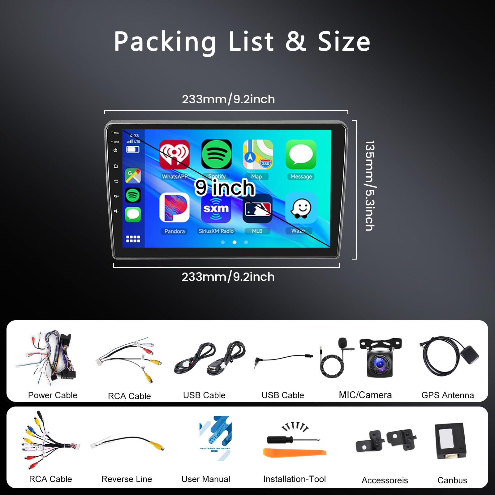 2GB 64GB Android Autoradio pour Peugeot 407 2004-2011 Radio avec Carplay Android Auto, Hodozzy Écran Tactile 9 Pouces Stereo Navigition GPS, Bluetooth, WiFi, FM/RDS Radio, SWC, EQ