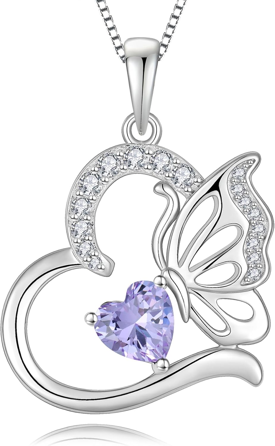 YIFSIY Butterfly Necklace for Women 925 Sterling Silver Heart Pendant Birthstones Jewelry Gift