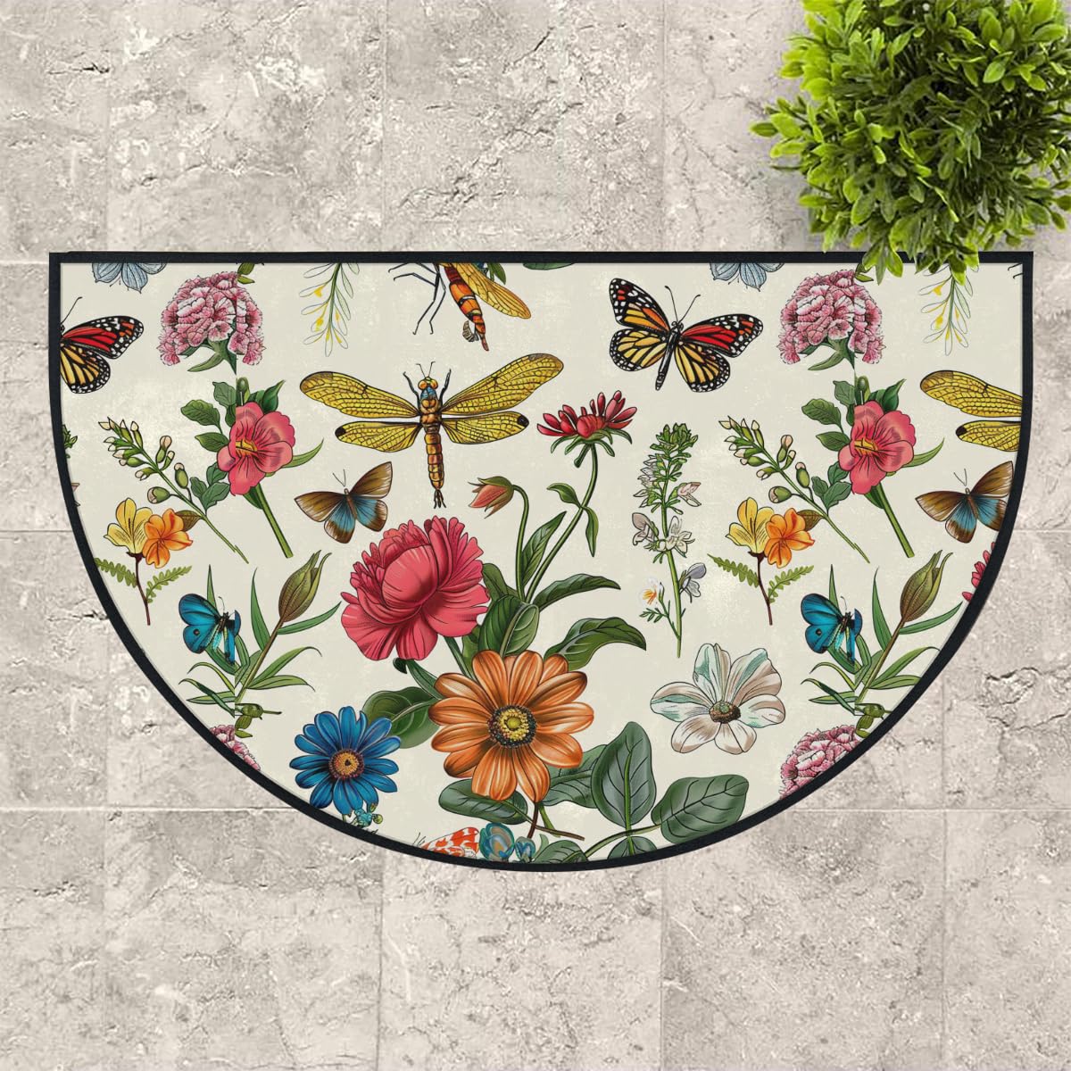 Mexpekil Paillasson vintage en forme de demi-lune pour intérieur et extérieur - Lavable - Demi cercle - Attrape la saleté - 100 x 160 cm