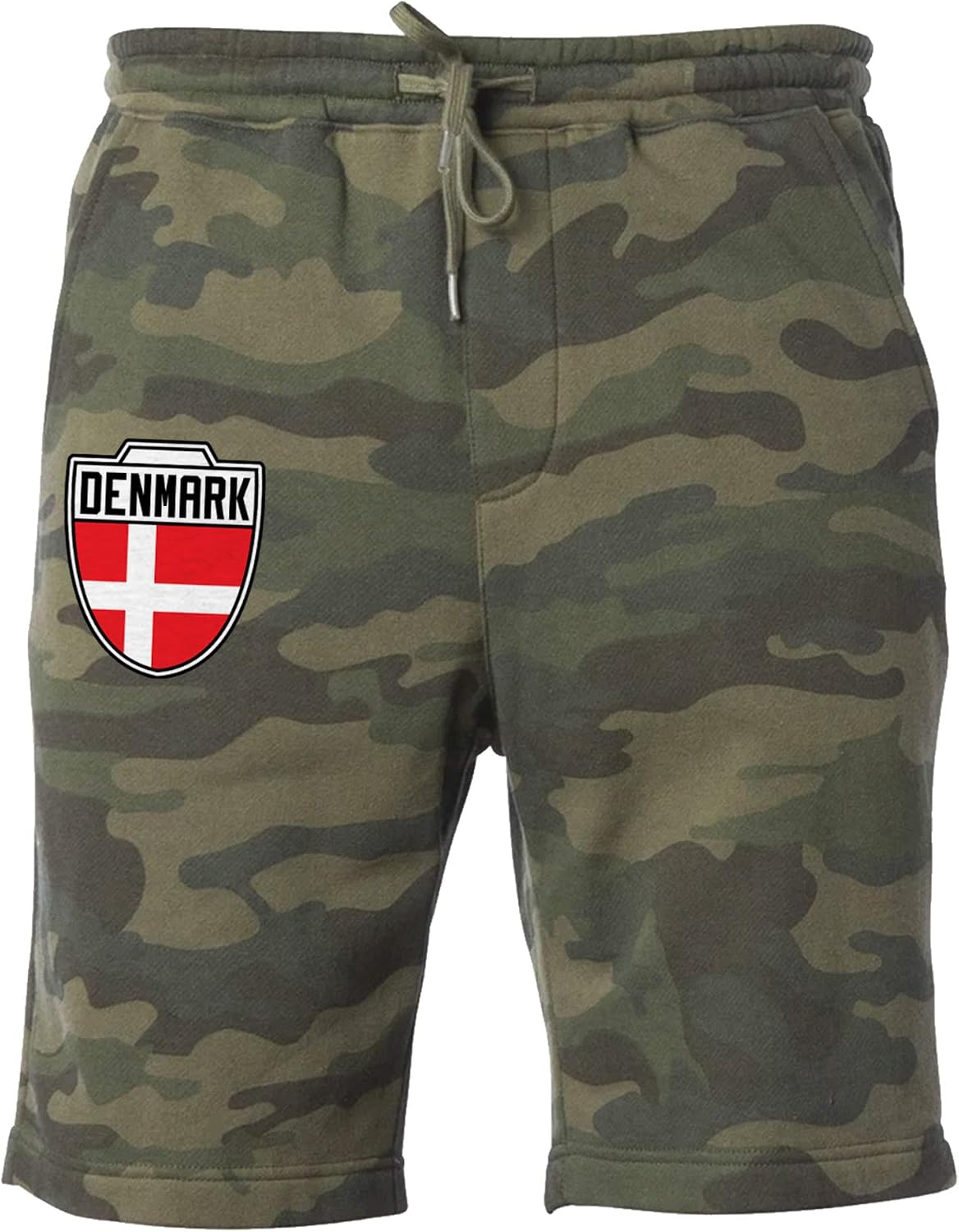 Denmark Crest - Danish National Soccer Cup Men's Drawstring Fleece Sweat Shorts (Large, Forest Camo)