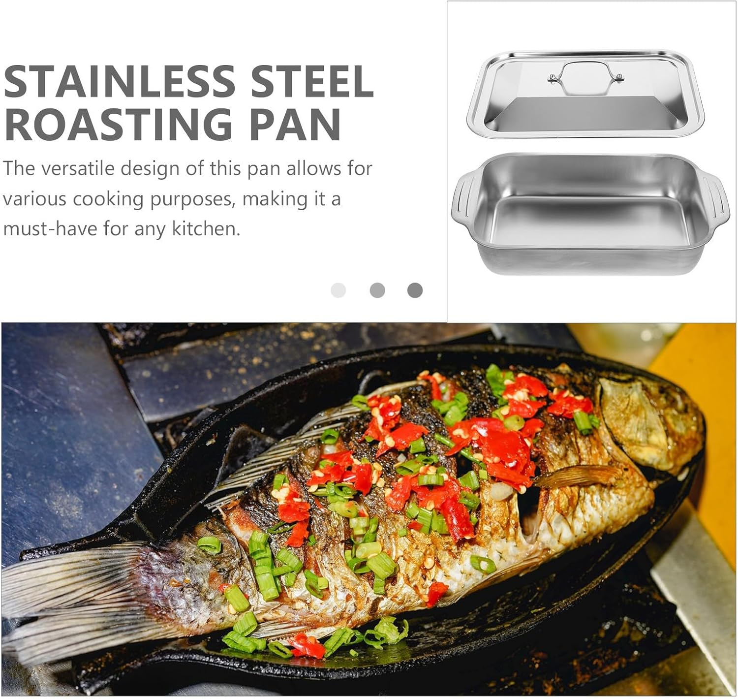 Ciieeo Stainless Steel Roasting Pan Rectangular Fish Tray Versatile Design Deep Kitchen Pan for Cooking and Serving Seafood
