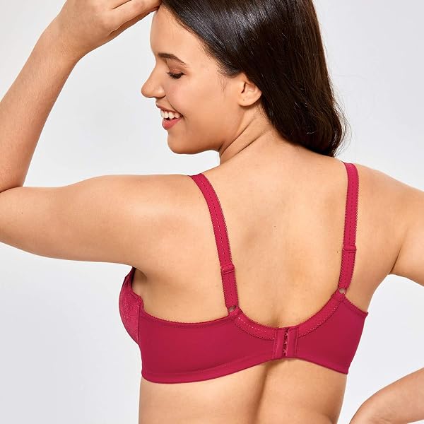 DELIMIRA Femme Soutien Gorge Grande Taille Minimiseur avec Armature Dentelle Non Rembourré - 3