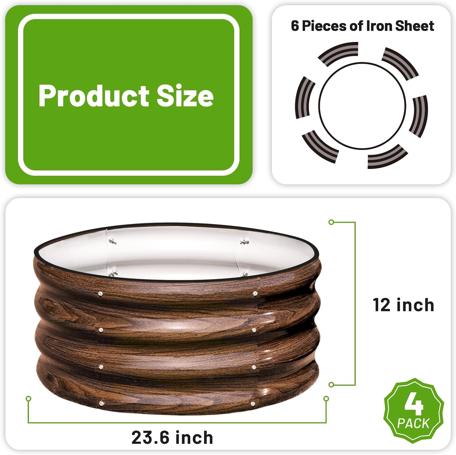 SnugNiture Galvanized Raised Garden Bed, 4Pcs 2x2x1ft Outdoor Raised Beds Kit for Vegetables and Flowers, Brown