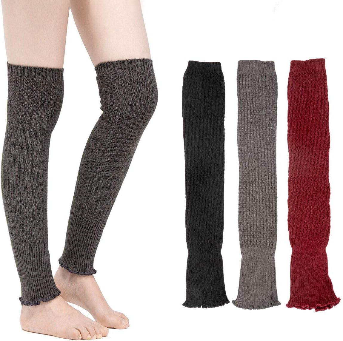 Apipi 3 Pairs Winter Knee High Leg Warmers- Long Leg Knit Warm Winter Sleeves Thermal Women Girls Party Sports