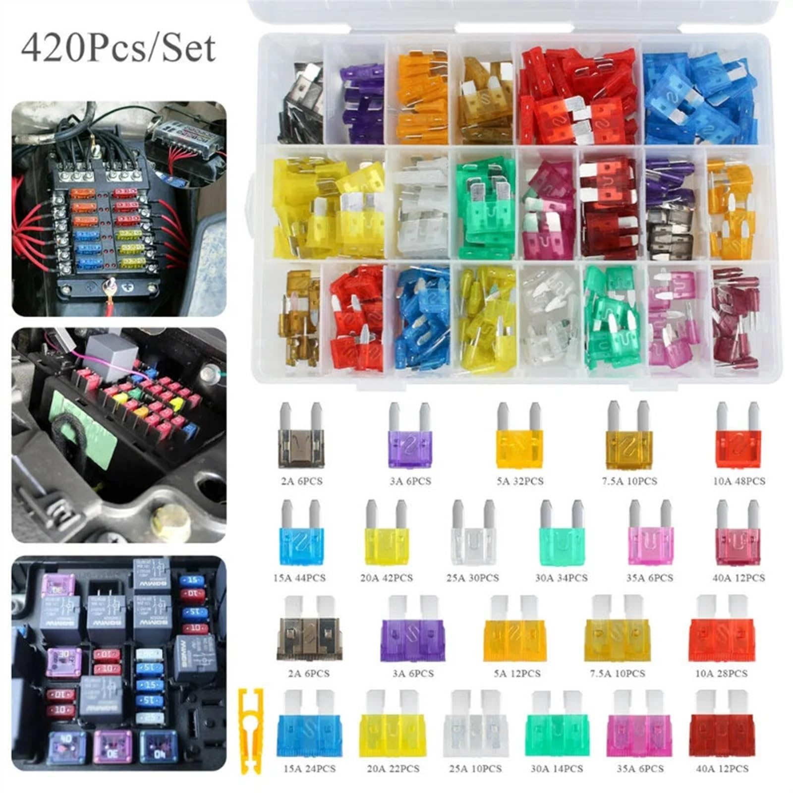 Kit surtido de fusibles de cuchilla for coche, camión, motocicleta, barco, fusibles ATC ATO, cuchillas, fusible automotriz, 420 Uds.