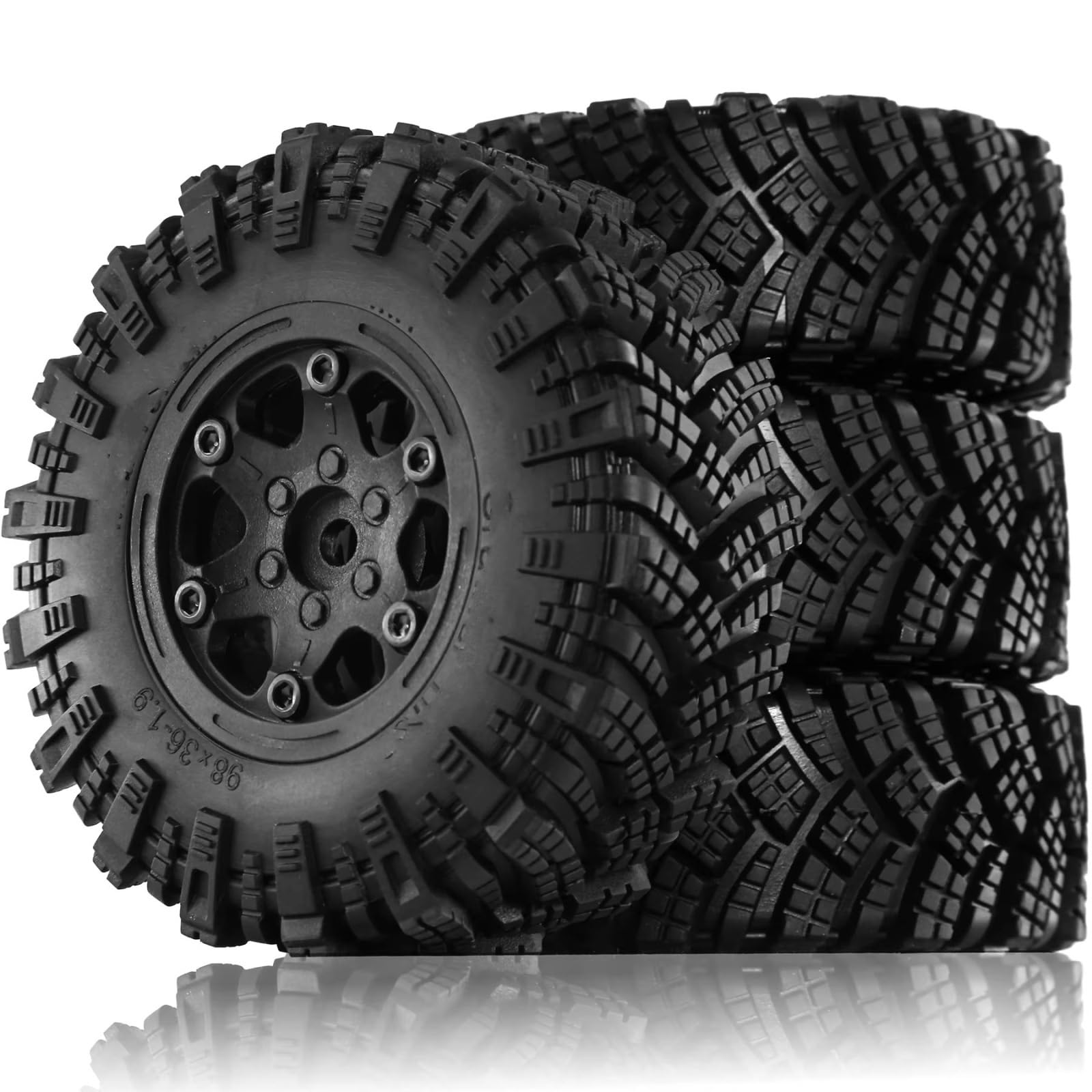RC Car Pneumatico Ruota Compatibile con Traxxas per TRX4 D90 D110 per Axial per SCX10 per MST 1/10 RC Crawler Car 98mm 1.9 "Beadlock Wheel Rim Set di Pneumatici in Gomma(Black)