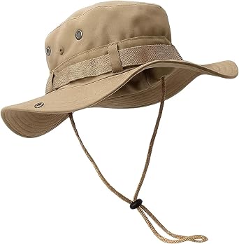 Safari Hat, Explorer Hat for Outdoor Activities, Jungle Bush Hat with Adjustable Head Sizing, Khaki Colour Outdoor Rope Hat for Hiking Fishing Gardening